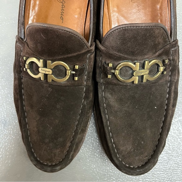 ferragamo suede brown loafers